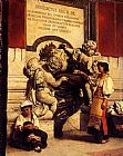 Famous Fountain Paintings - Fountain By The Cathredral Of St. Peter In Rome